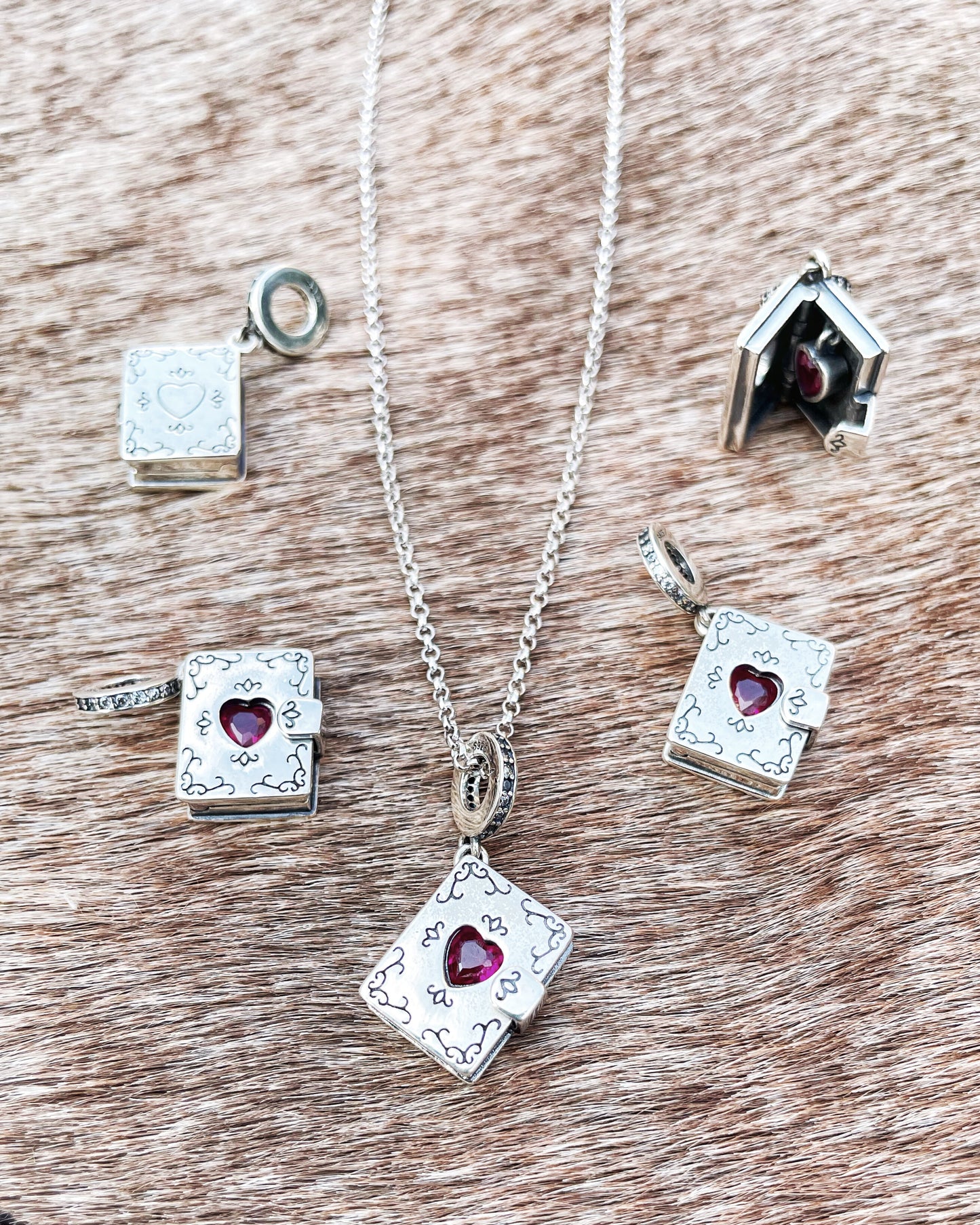 Silver Book Locker with heart shape Zircon Necklace