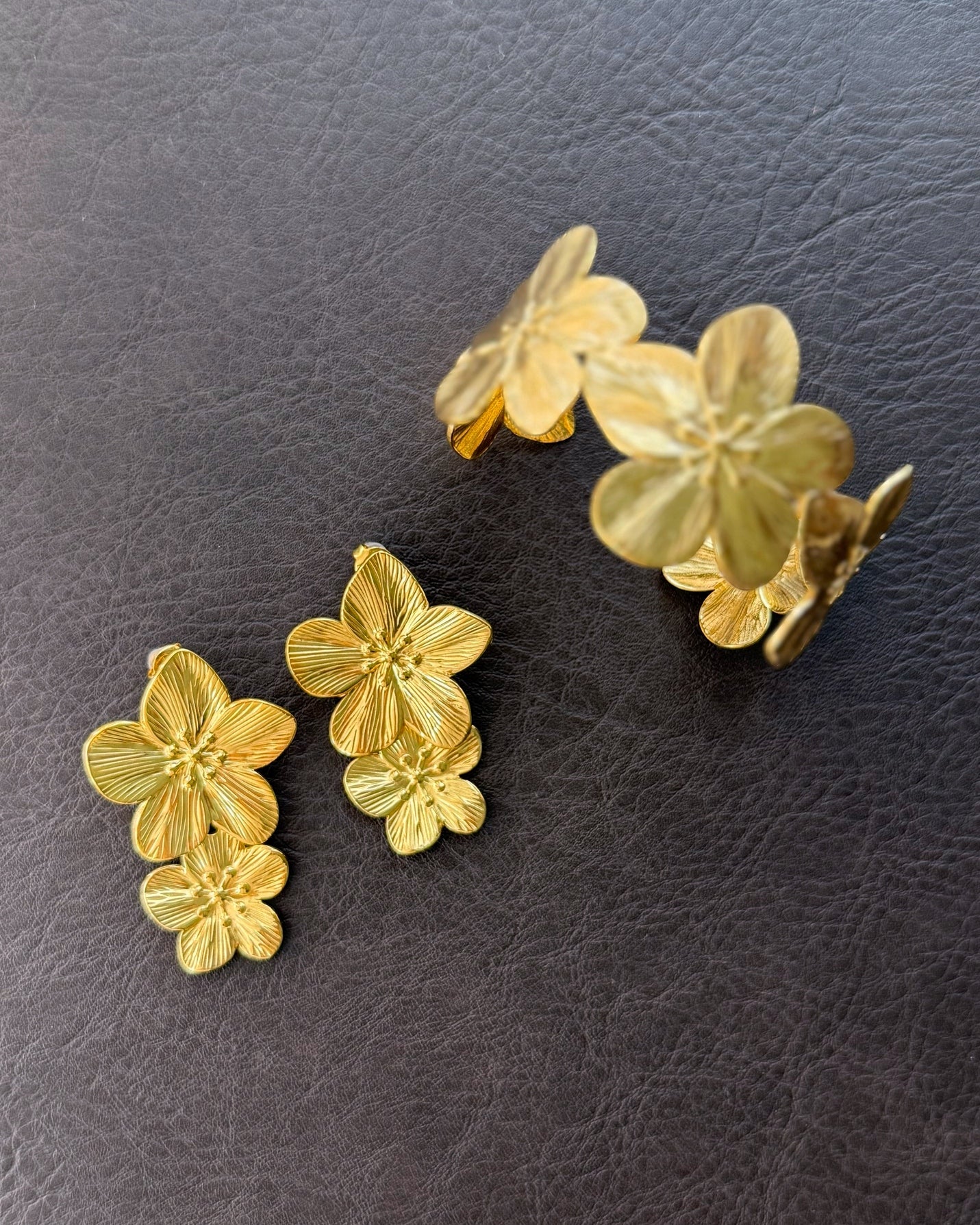 Golden Sakura Bloom Set (Earrings + Cuff)