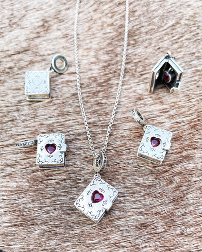 Silver Book Locker with heart shape Zircon Necklace