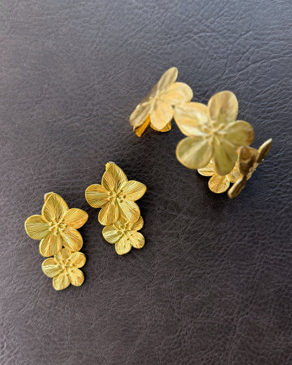 Golden Sakura Bloom Set (Earrings + Cuff)