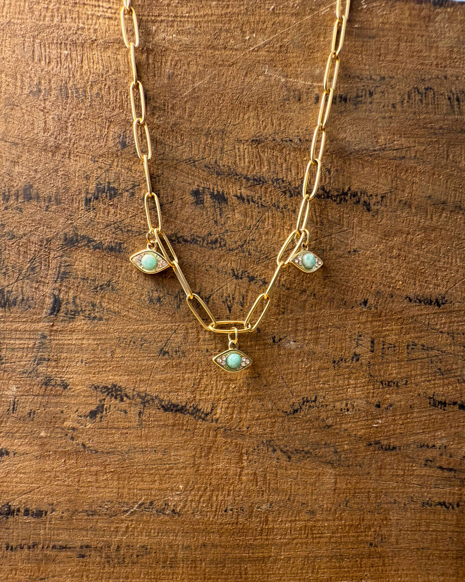Triple Guardian Necklace – Amazonite Evil Eye Charms