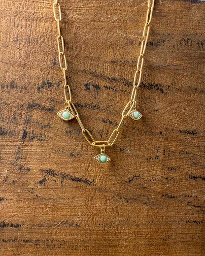 Triple Guardian Necklace – Amazonite Evil Eye Charms