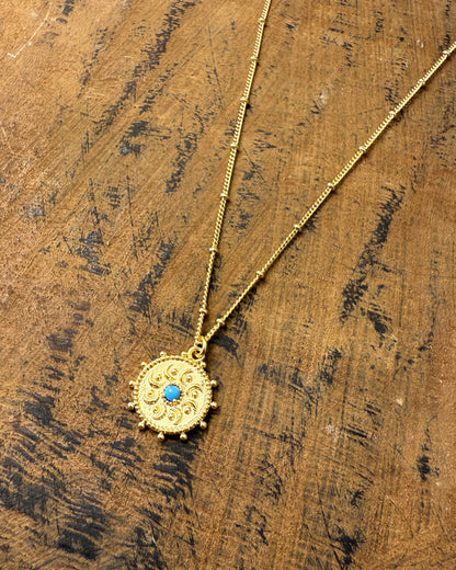 Golden Talisman Necklace – Turquoise Center