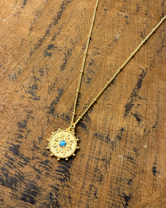 Golden Talisman Necklace – Turquoise Center