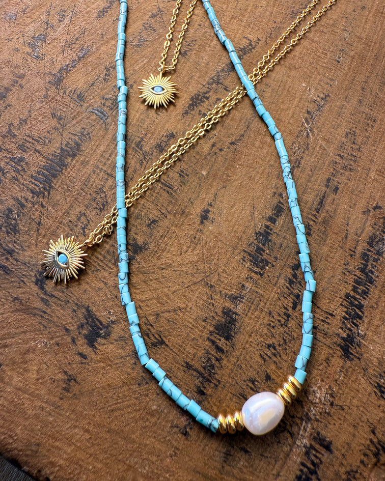 Mediterranean Spirit Duo – Turquoise Horizon & Ocean Guardian Necklaces
