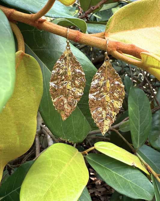 Verdant Leaf Earrings – gold plated statement earrings with nature-inspired leaf design by Refla