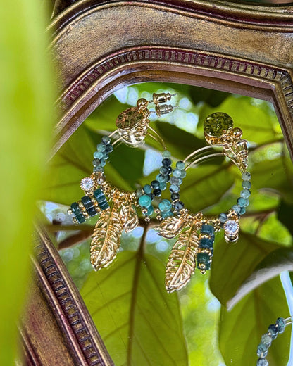 Dreamcatcher Feather Earrings – Gold & Green