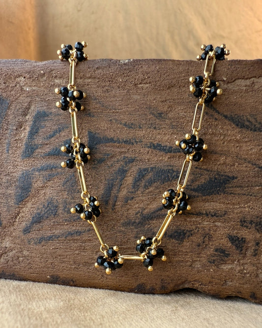 Midnight Bloom Necklace – Black & Gold