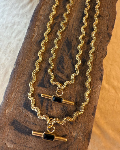 Twist Rope Necklace – Black/ Green Zircon