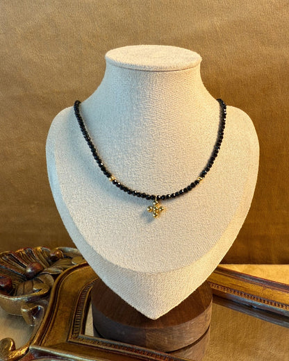 Midnight Bloom Necklace – Black Spinel