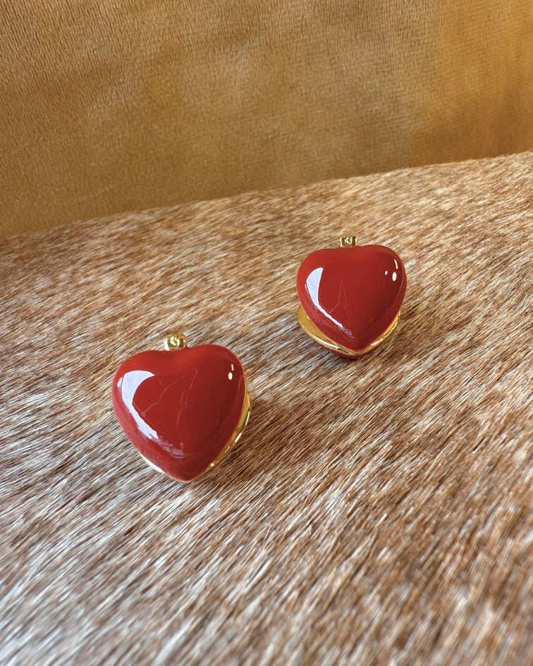 Red Enamel Heart Hoops