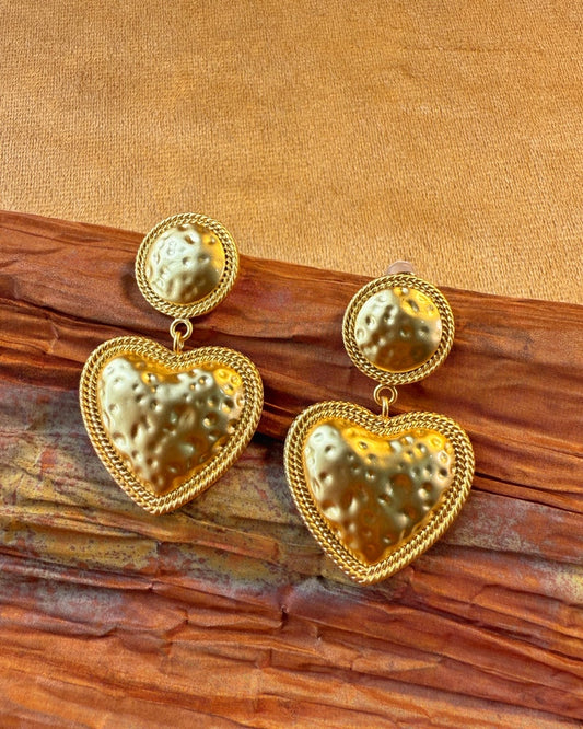 Golden Heart Statement Earrings