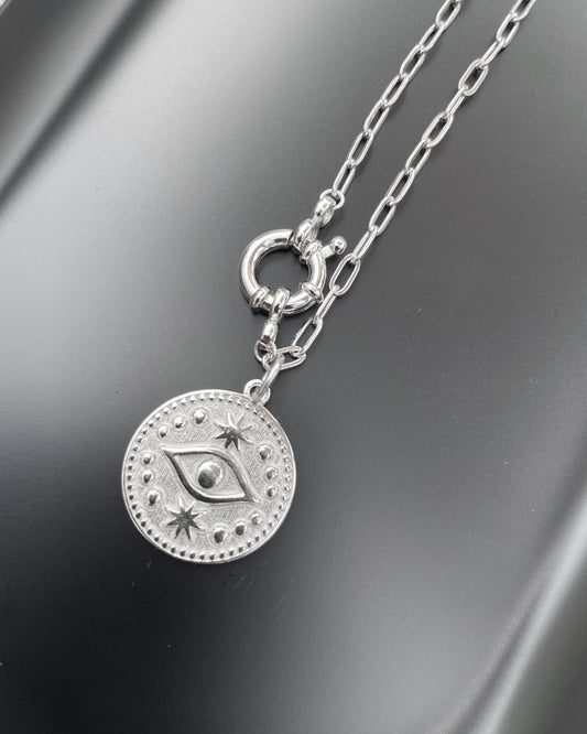 Sterling silver evil eye necklace with star engraving – Refla