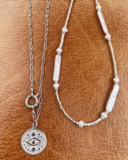 Baroque Pearl Silver Chips Necklace
