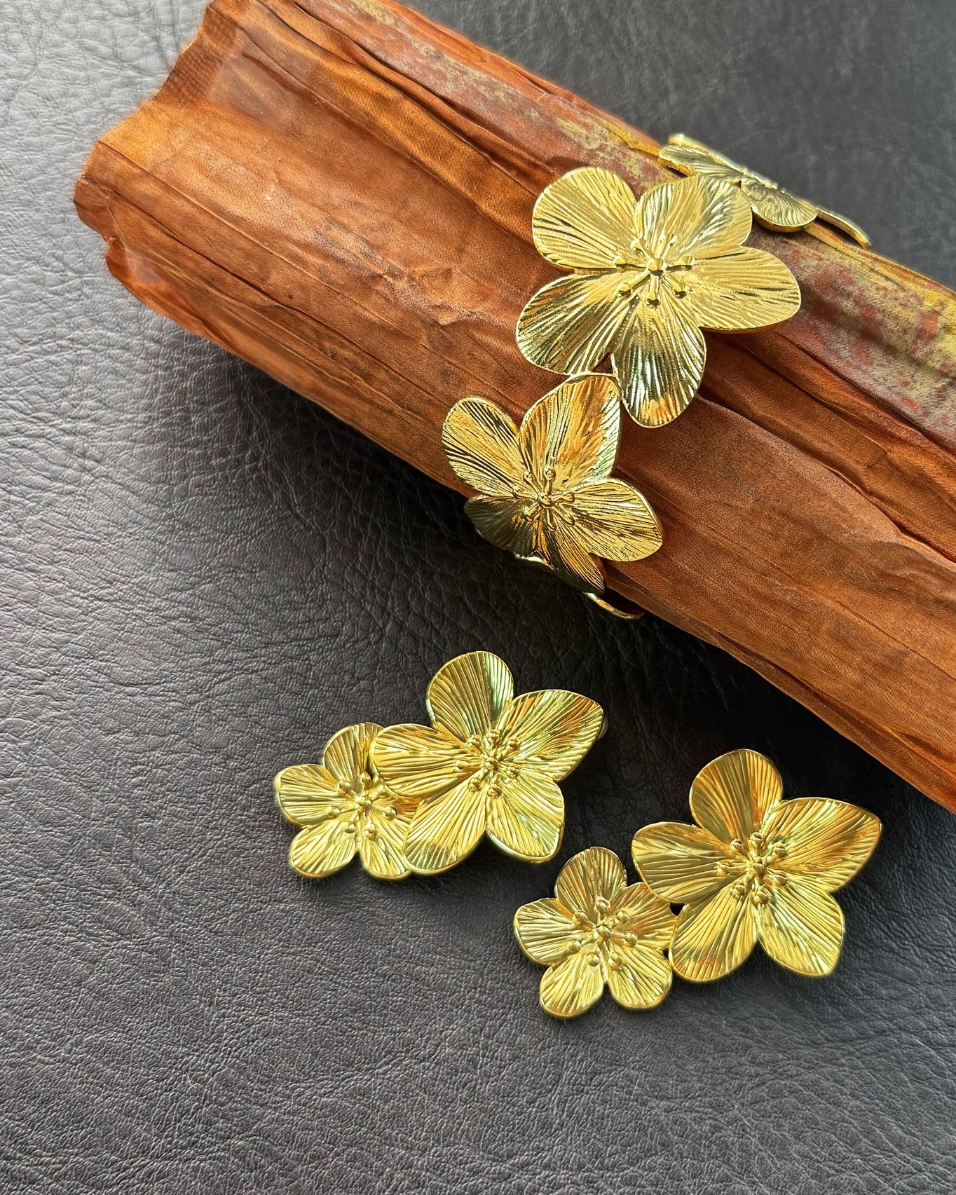 Golden Sakura Bloom Set (Earrings + Cuff)