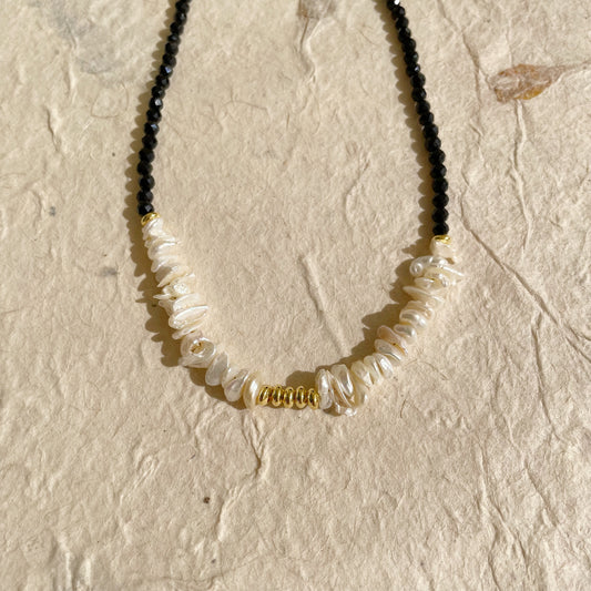 Black Onyx Pearl Petal Necklace