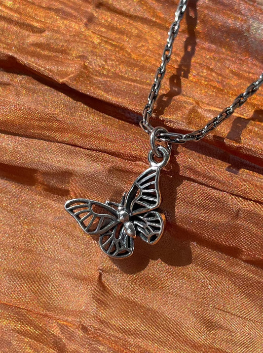 Vintage Sterling Silver Butterfly Necklace