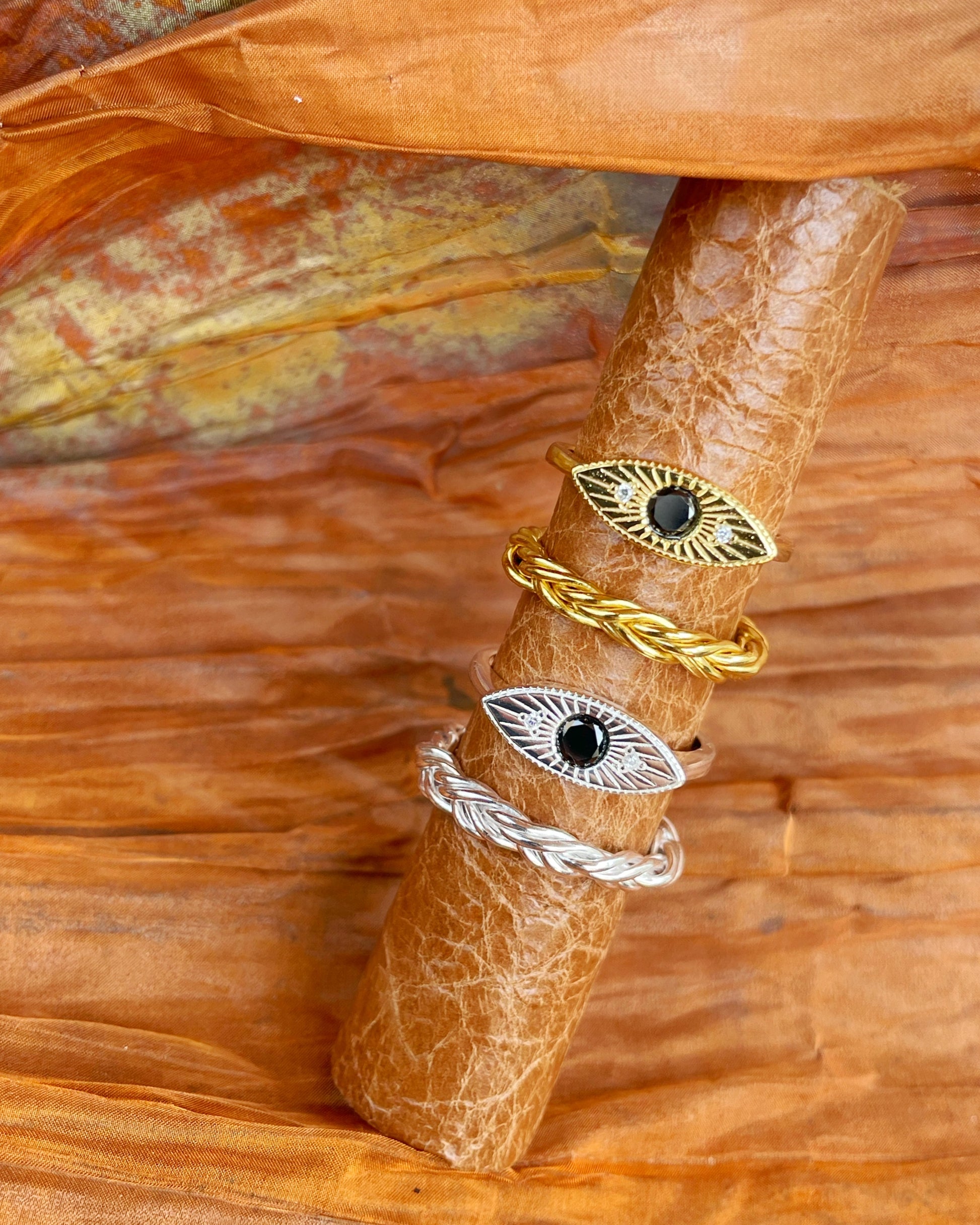 Gold and silver evil eye ring set with black stone – Guardian Eye Ring by Refla